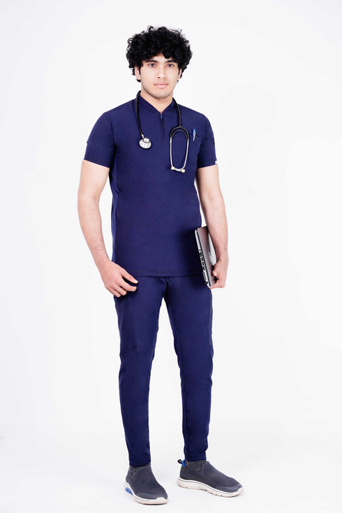 Men's 3-Pocket Zip Placket V-Neck Scrub